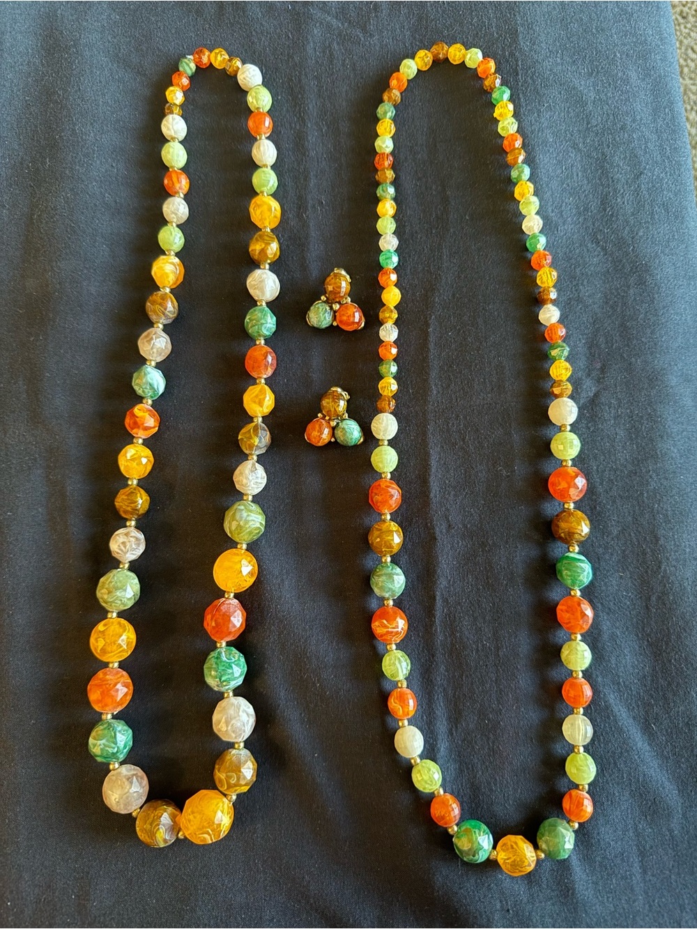 Vintage Kramer Jewelry Set Autumn Swirl Chunky Beads 2 Necklaces & Earrings Set - Picture 11 of 13
